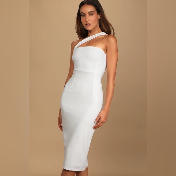 Lulus Dresses & Skirts - Lulus Hold Your Attention Ivory One-Shoulder Sleeveless Midi Dress
